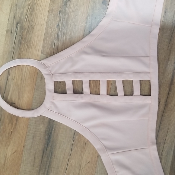 TOBI Baby Pink Halter Crop Top with Cut Outs and exposed back zipper - Picture 3 of 11